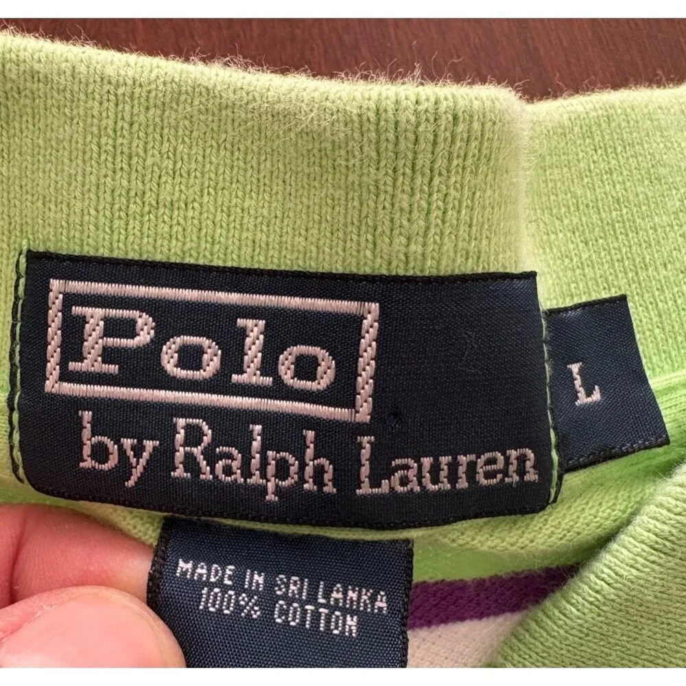 Polo by Ralph Lauren Like New Striped Polo Shirt Green Purple Cotton Size Large
